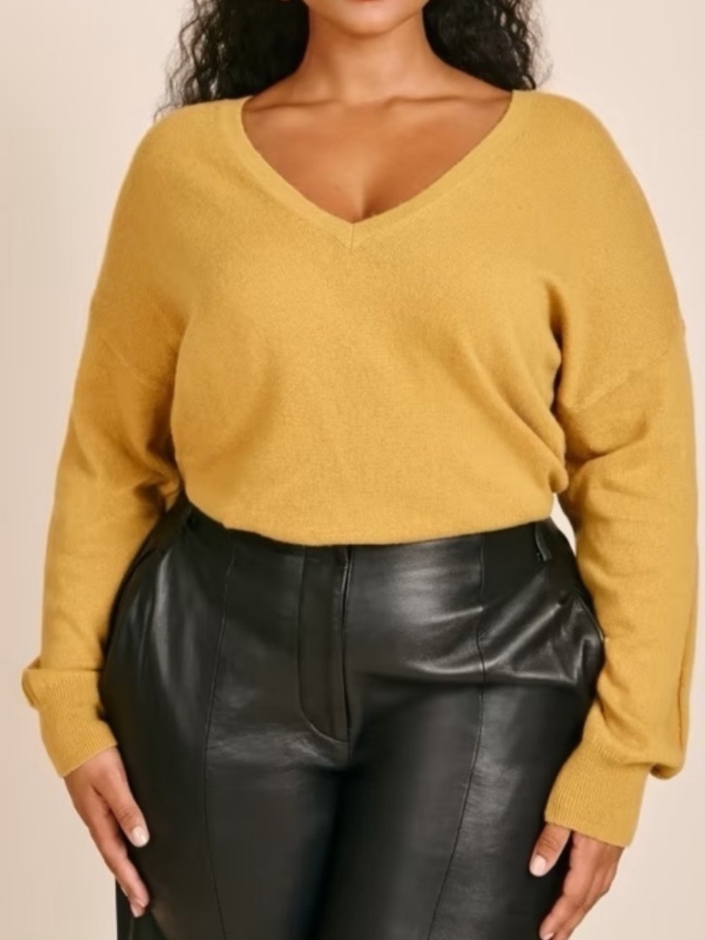 11 Honoré Ava V-Neck Cashmere Wool Blend Sweater Mustard Yellow Sz 2X